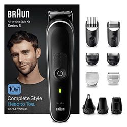 Braun Alles-in-één baardverzorgingsset voor lichaamsverzorging, 6-in-1 baardtrimmer, trimmer/tondeuse voor heren, tondeuse, kamhulpstukken, 50 minuten draadloze gebruiksduur, cadeau man, MGK5440