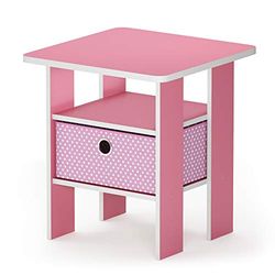 Furinno Andrey Bijzettafel, nachtkastje met lade, roze