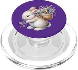 Cottagecore Breloque aquarelle Lapin avec panier de fleurs PopSockets PopGrip pour MagSafe