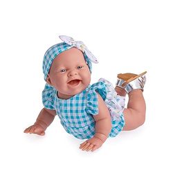 JC Toys - Lola On The Go Doll 36 cm and Soft Vinyl, Smiley Face, Lying Doll, Vichy and Floral Printed Clothing and Sandals, Girl, Made in Spain, + 2 years