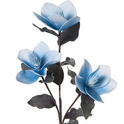 DRW Set van 6 takken met 3 EVA-rubberbloemen en papier in blauw 87 cm