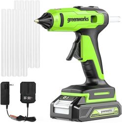Greenworks 24V draadloos heet lijmpistool, warmt snel op in 90 seconden, LED-licht, anti-druppelmondstuk, met 2Ah batterij en oplader