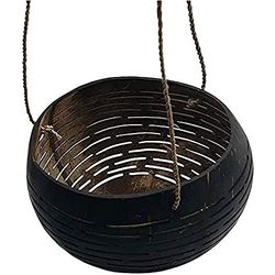 VIE Naturals fågelmatare, skål, 13-15 cm diameter, lätt att hänga (snidad kokosnötskal design-1), 30 cm