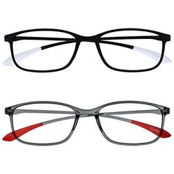 OPULIZE Ice 2 Pacco Super Leggero Occhiali Da Lettura Nero Grigio Donna Uomo RR61-17 +2,00