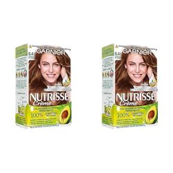 Garnier Nutrisse Creme Coloración Nutritiva Permanente, Tinte 100% Cobertura de Canas con Mascarilla Nutritiva de 4 Aceites - Tono 6.41 Marrón Intenso (Paquete de 2)