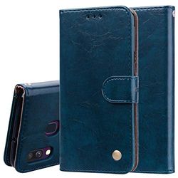 Carcasa de telefono Business Style Oil Wax Texture Horizontal Flip Funda de Cuero for Galaxy A40, con Soporte y Ranuras for Tarjetas y Billetera (Negro) (Color : Azul)