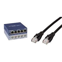 NETGEAR 5 Port Gigabit Network Switch GS105 | Ethernet Switch | Amazon Basics RJ45 CAT6 Gigabit Ethernet LAN Cable, Ideal for Home and Office Networks (0.9 m/3 Feet)
