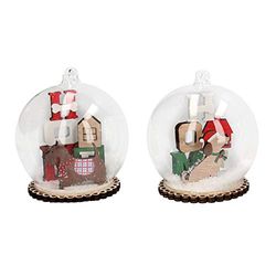 EUROCINSA 2 Palline sospese/Tavolo Vetro con Interno in Neve e Legno Ø9x10cm. Set da 3, Cristallo, Bianco, Taglia Unica