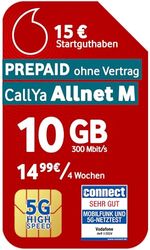 Vodafone Prepagato CallYa Allnet M | Ora 6 GB di volume di dati | Rete 5G | SIM senza contratto | 15 euro di credito | Telefono e SMS Flat