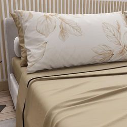 PETTI Artigiani Italiani - Parure de Draps en Coton pour Lit 1 Place et Demi avec Taies d'oreiller et Drap Housse 120x200, Motif Floral 150 Taupe, 100% Fabriqué en Italie