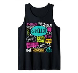 Hello Word in Different Teacher language Camiseta sin Mangas