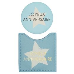 DRAEGER PARIS 1886 - Miroir de Poche Anniversaire Bleu avec Étui - Miroir Rond Compact pour Sac à Main ou Trousse Maquillage - Style Élégant et Tendance - Dim. Étui : 8 x 8,5 cm - Accessoire Pratique
