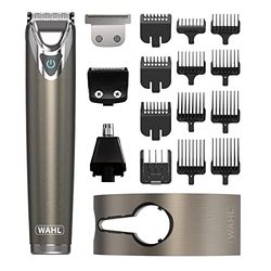 Wahl Stainless Steel 9 in 1 Multigroomer, Beard and Stubble Trimmer for Men, Home Hair Cutting, Nose Ear Trimmers, Male Grooming Set, Washable Heads, Cordless