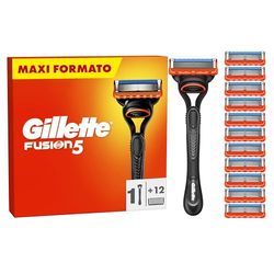 Gillette Fusion5 Rasoio Barba, 1 Rasoio Gillette + 12 Lametta Di Ricambio, Con Striscia Lubrificante Per Una Morbida Scorrevolezza E 5 Lame Per Una Rasatura Profonda E Duratura