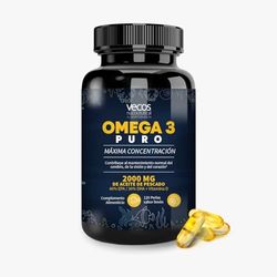 VECOS | Omega 3 Puro 2000mg por Dosis Diaria en Cápsulas | 120 Perlas de Omega 3 con Ácidos Grasos de Alta Potencia, 600 mg EPA y 800mg DHA | Aceite de Pescado con Vitamina D | Sabor Limón