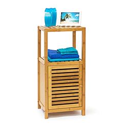 Relaxdays Étagère salle de bain cuisine Porte refermable bois de bambou 3 étages Plateaux Meuble rangement HxlxP 80 x 36,5 x 33 cm, nature