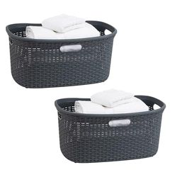 Mind Reader Panier à linge, capacité de 40 litres, poignées découpées, ventilées, lot de 2, gris