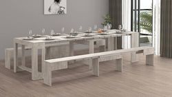 Dmora Torquato Bench Set of 2 Seats for Dining Table, Extendable Benches, 290 x 25 x 45 cm, Concrete