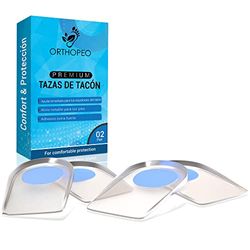 ORTHOPEO© Espolón del talón Premium 2 pares I Almohadilla de gel innovadora para talón I Fascitis plantar Dolor de Aquiles I Plantillas de gel de silicona para calzado I Longitud 10.8 cm, Anchura 7 cm