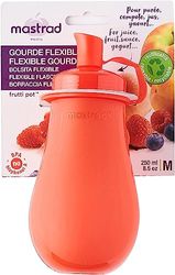 Mastrad F39010 Frutti Pot-Rechargeable and Reusable Bottle-for Transporting Purees, Compote and Yoghurt-Small and Large-250ml-Airtight-BPA Free-Red, Silicone