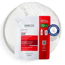 Vichy, Dercos Technique Energy+, Shampooing Stimulant Anti-Chute des Cheveux, Enrichi en Aminexil, Renforce la Fibre Capillaire, Cheveux Cassants, Éco-Recharge, 400 ml