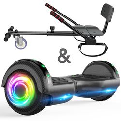 Hoverboard med sittfäste combo, 15 cm självbalanserande hoverboard med Bluetooth-högtalare och LED-lampor för barn flickor pojkar (inklusive go-kart)