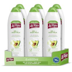 La Toja Gel doccia e corpo Avocado, confezione da 6 x 600 ml (3600 ml), pelle radiante, morbida e sana, cura intensamente della pelle, 4050 g