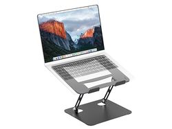 PureMounts Supporto per laptop regolabile in altezza, pieghevole ed ergonomico per notebook per l'ufficio, base girevole a 360°, supporto per cuscinetti antiscivolo, nero
