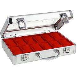 SAFE 265 ALU Boîte de rangement pour 12 montres | Porte-bijoux en velours rouge | boîte de montre verrouillable avec couvercle en verre et coussin de montre amovible