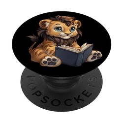 lindo anime bebé cachorro león leyendo una biblioteca libro arte 3 PopSockets PopGrip Intercambiable