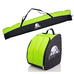 Rawstyle set met ski-tas en ski-schoentas, voor ski‘s van 160 cm of 180 cm, waterdicht, skihoes, wintersport, combo (zwart en lichtgroen, set met tas van 180 cm)