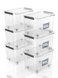 SpaceXpert Lot de 6 boîtes de rangement avec couvercles et roulettes - En plastique - Solutions de rangement pour la maison, le bureau et l'école - Boîtes de rangement empilables et empilables - Blanc