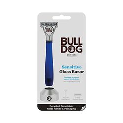 BULLDOG SKINCARE - Sensitive Blue Glass Razor Smooth Glide Includes Razor Stand