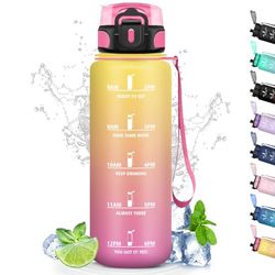 Waterfles, lekvrij, filterfles met tijdschaal, wandelfles, gemakkelijk te dragen, motiverende waterfles, 1,5 l, voor sport, fitness, camping, outdoor