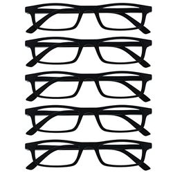 OPULIZE Ted Gafas de Lectura Pack de 5 Estrechas y Ligeras Negro Mate Bisagras con Muelle Resistentes a los Arañazos Hombre Mujer RRRRR17-1 +3.50