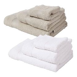 WELL HOME MOBILIARIO & DECORACIÓN Set of 6 Bath Towels: White and Taupe: Courtesy Towels 30 x 50 cm; Basin 50 x 90 cm; Shower 70 x 140 cm; 450 g/m2 100% Cotton