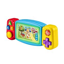 Fisher-Price Ríe y Aprende Videoconsola Gira y aprende, Juguete Interactivo de Aprendizaje con Luces y Sonidos, bebés +9 Meses, versión español + portugués + Italiano + inglés (HNL52)
