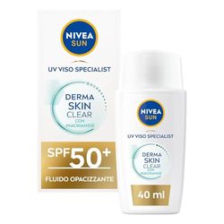 NIVEA SUN Derma Skin Clear Solar Ansikte SPF50+ 40 ml, Solskydd med komplex mot fläckar + Niacinamid, Ultralätt vätska SPF 50+ ansiktskräm