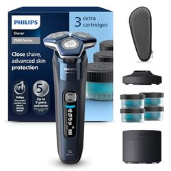 Philips Shaver Series 7000 - Rasoio elettrico uomo, secco e umido, rifinitore a scomparsa, base ricarica, custodia da viaggio, 1 capsula e 4 cartucce Quick Clean (Modello S7885/63)