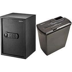 Amazon Basics - Haussafe, 50 l & Aktenvernichter, 7-8 Blatt, Streifenschnitt, CD-Schredder