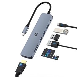 SUTOUG Dockingstation 7-in-1 USB C Hub Multiport Adapter met HDMI 100W PD oplaadpoort, SD/TF Dock, 3 USB 3.0-poorten voor laptop type C