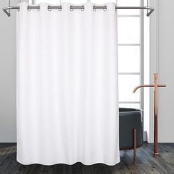 Rideau de Douche de qualité hôtelière sans Crochets nécessaires avec Doublure à Bouton-Pression, imperméable, Lavable en Machine (Blanc sans fenêtre, 180 x 188 cm (l x L)