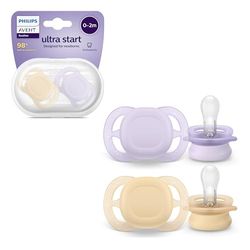 Philips Avent Ultra Start-spenen, orthodontische spenen ontworpen voor pasgeborenen van 0-2 maanden, siliconen symmetrische speen, BPA-vrij, met sterilisatie-/opbergdoosje, 2 stuks, model SCF075/01