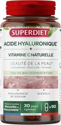 SUPERDIET - ACIDE HYALURONIQUE - Beauté de la peau - Action anti-âge - Élasticité, Anti-rides, Hydratation - Issu de bio-fermentation - Fabrication française - 90 gélules
