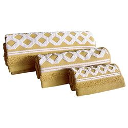 JUEGO DE 3 TOALLAS DE BAÑO DE ALGODÓN DE RIZO 450 GR/M2, DE 50X30; 100X50; 150X100 CM, COLOR MOSTAZA DE LA COLECCIÓN DIAMANTE