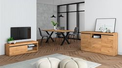 Skraut Home - Woonkamermeubelset | Tafel 170 Tafelpoten U 8 gasten | TV Kast 120 | Sideboard/Buffetkast 140 | Eiken en Zwart | Industriële stijl