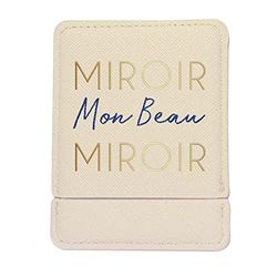DRAEGER PARIS 1886 - Miroir de Poche Carré avec Étui Beige - Style Féminin et Tendance - Miroir Maquillage Compact 9x7 cm - Message Miroir Mon Beau Miroir - Accessoire Sac à Main et Voyages