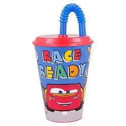 GOBELET RÉUTILISABLE pour Enfants avec Paille en Plastique sans BPA 430 ML | Cars Lets Race