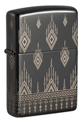 Zippo Tribal Pattern Oriental Design - 540 Colour Image - Refillable Windproof Lighter in Gift Box, High Polish Black - Tribal