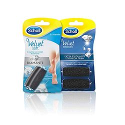Scholl Velvet Soft Ricarica Standard con Cristalli di Diamante, 2 Pezzi + Velvet Soft Ricarica Roll per Pedicure, Extra Esfoliante, 2 Pezzi, Confezione Bundle